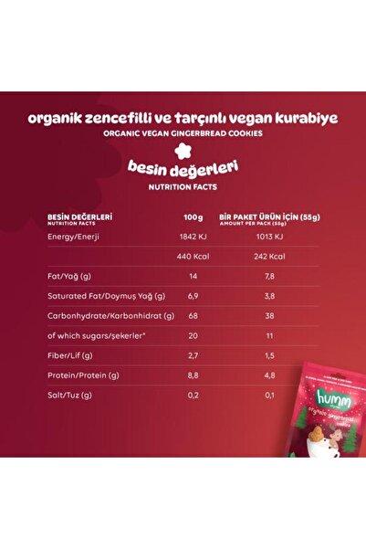 Humm Organic Organik Vegan Zencefilli ve Tarçınlı Kurabiye - 3 adet