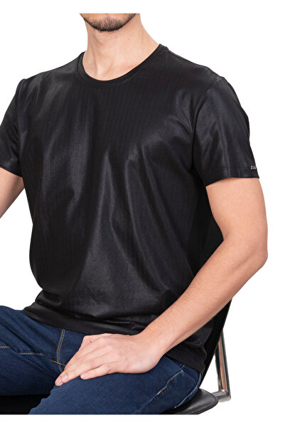 Mondo Parlak Siyah Bisiklet Yaka T-Shirt
