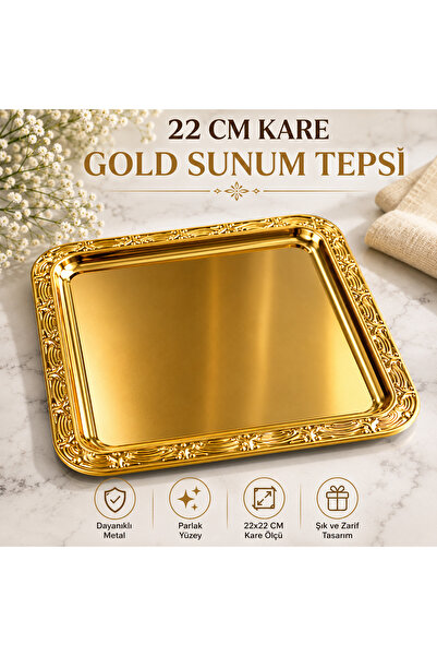suhika 22X22 cm Gold-Silver Metal Presentation Tray Decorative Square Coffee ...
