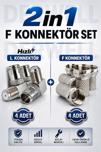 Derwell 2in1 Uydu Anten Kablo Bağlantı Seti - 4 Adet Hızlı L Konnektör Dirsek...