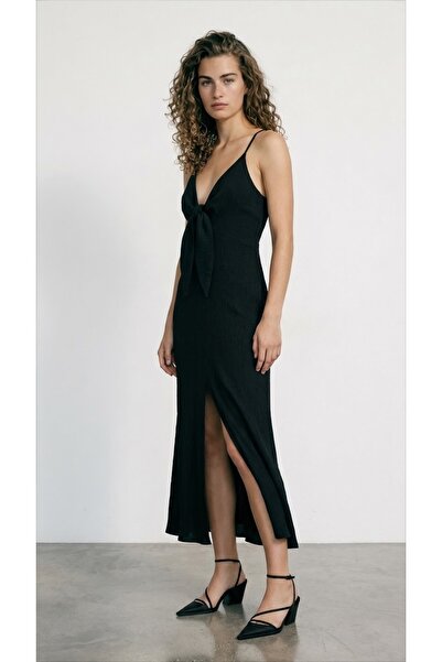 Quzu Elegance Tie-Detail Midi Dress