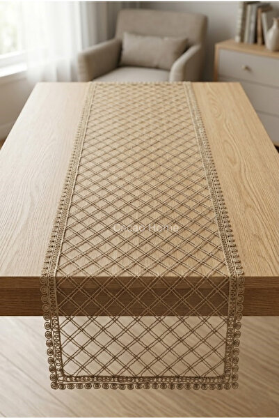 cacao home Fransız Dantelli Örme Tabanlı Tek Runner Masa Örtüsü 35x110 Cm Mas...