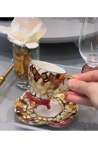BY.RAYKA PORSELEN El Dekor Reddans Porcelain Hand Painted Double Cup