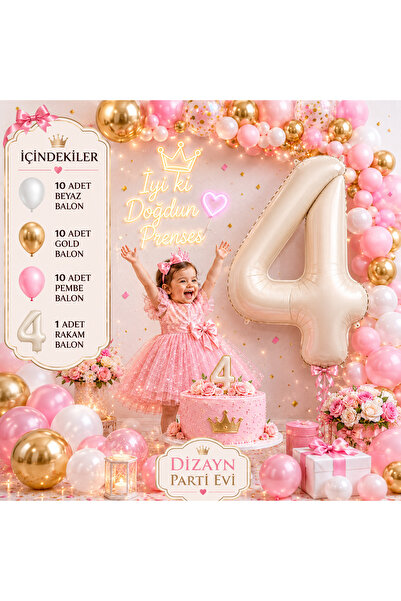 Dizayn Parti Evi Doğum Günü Balon Seti Pembe Gold Beyaz Karışık Balonlu Parti...