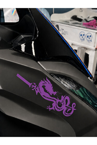 Mavera Stickers Kılıçlı Ejderha Figür Sticker Etiket 21x7 cm Araba-Kask-Motor...