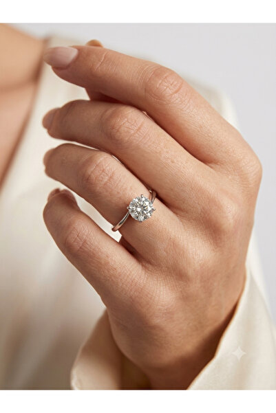 celikchi Kadın Moissanite Tek Taş Model Tasarım Detay Gümüş Yüzük