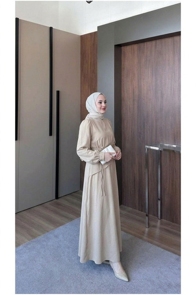 Asya Karen Shawl Collar Belted Long Dress