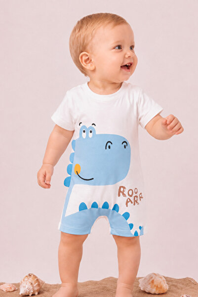 Rocha Baby Sevimli Dinozor Baskılı 3D Detaylı Pamuklu Bebek Yazlık Tulum / Sa...