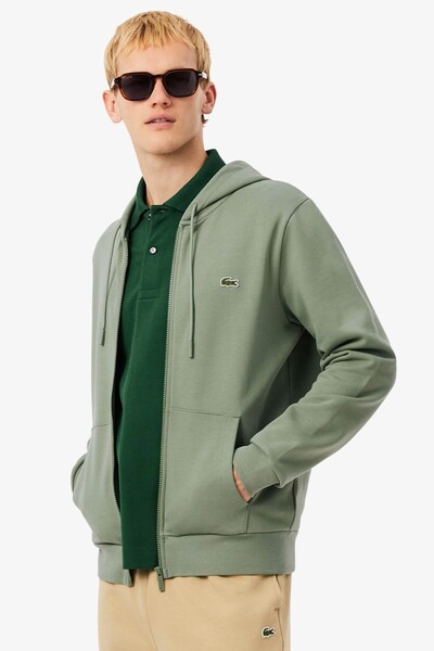 Lacoste هودي رجالي بسحّاب كامل، سويت شيرت رجالي بقلنسوة وسحّاب كامل، أخضر