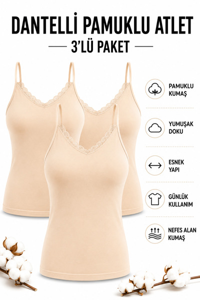 Mudcosıo Women's Lace Rope Strap Cotton Undershirt 3-Pack Soft Textured Under...