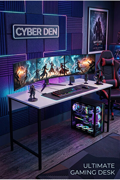 papi-co Nexus Oyuncu Masası 60x140 Cm, Beyaz Renk Bilgisayar Masası, Gamer Ma...