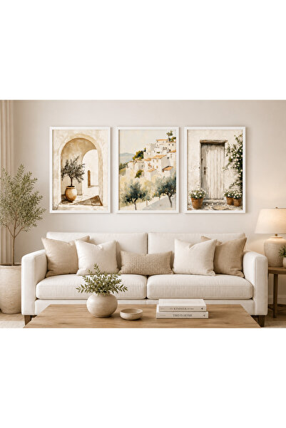 TekTablo Set de 3 tablouri înrămate cu inspirație mediteraneană, decor de per...