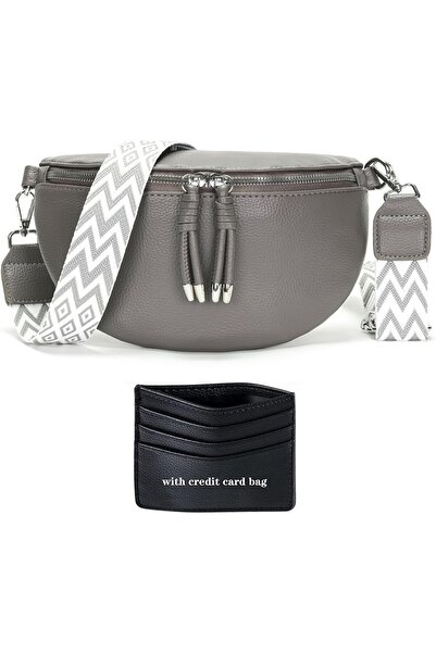 OEM Geantă crossbody elegantă pentru femei tip borsetă/bananieră gri 25x15x8 cm