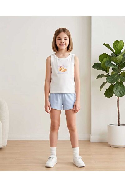 LCW STEPS Ecru Crew Neck Girl's Shorts Pajama Set