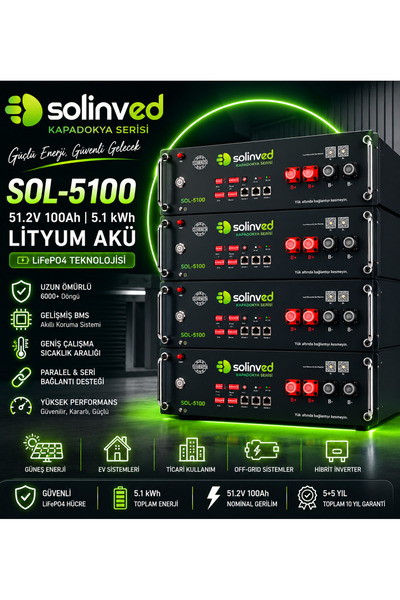 SOLİNVED 5,1 KWh 100Ah HV Kapadokya Serisi Lityum Akü
