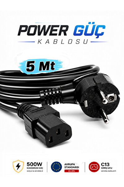 Vwin Power Kablosu Güç Kablosu 500W 3x0.75 MM Bilgisayar Kasa Monitör...