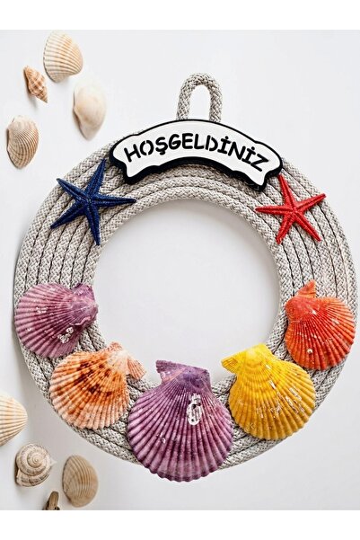 Aşkana Handmade Marine Themed Welcome Door Ornament, Mussel Shell Rope Decora...