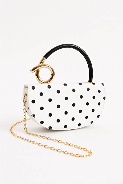Night Merry Model White Color Black Polka Dot Women's Hand and Shoulder Bag
