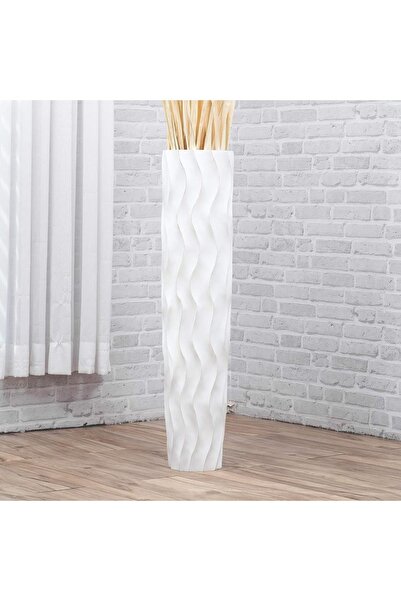 OEM Vază de podea din lemn decorativă înaltă elegantă, stilată, albă, 85 cm