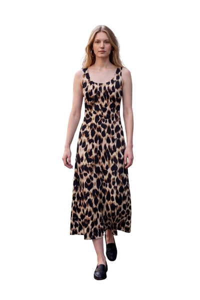 LEOPAR DESEN ASKILI ELBİSE