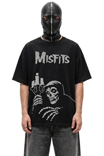 Fuddy Moda Μπλουζάκι Unisex Oversize με στάμπα κρανίου της ροκ μπάντας Misfit...