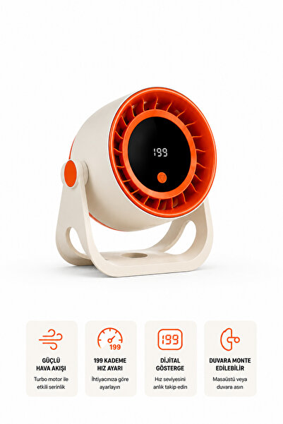 Teknodrone 199 Kademeli Şarjlı Mini Turbo Vantilatör Dijital Ekranlı Güçlü Ha...
