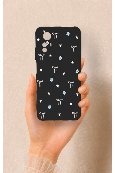 Vip Case Redmi Note 12S Uyumlu Mini Fiyonk Siyah Desenli Silikon Kılıf