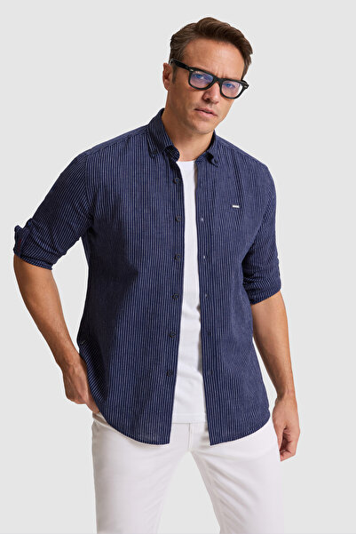 U.S. Polo Assn. Erkek Lacivert Uzun Kollu Gömlek 50322182-VR033