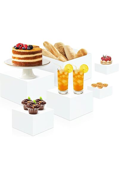 Slasa Buffet Risers Acrylic Food Display Stand Set of 6 White Cube Risers 12-...