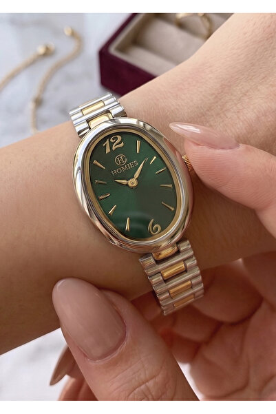 Homies Women's Silver Gold Metal Cord Oval Case Green Dial Wristwatch with 2 ...
