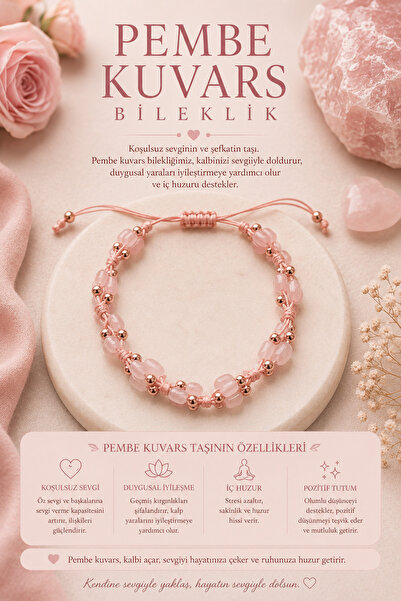 OSMANLI DEĞERLİ TAŞ SERTİFİKALI PEMBE KUVARS MAKROME BİLEKLİK
