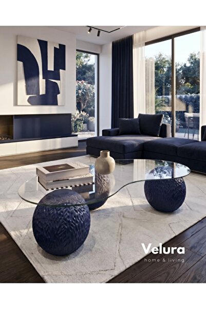 Velura Home & Living Küre Orta Sehpa - Dragon - Lacivert - Şeffaf Fasulye