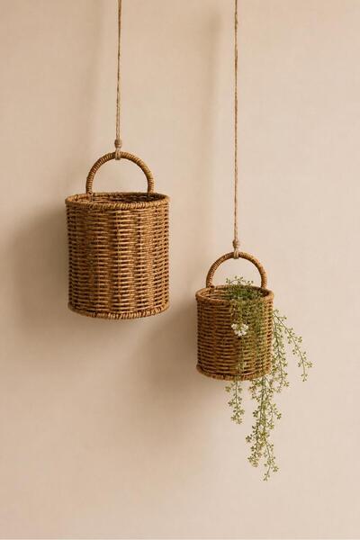 linahomee 2'li Rattan Kulplu Sepet
