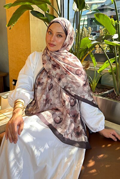 lamelif شال لارا ناعم بنمط الزهور بلون المنك