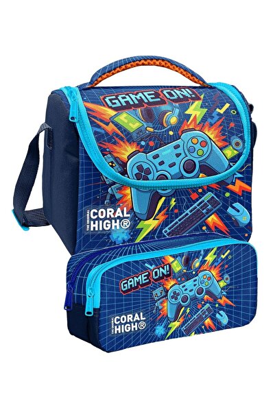 Coral High Navy Blue Orange Joystick Printed Boys' Nutrition and Pencil Bag S...