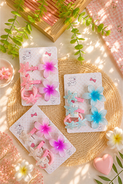 Nisankids Girl's Glittery Starfish and Flower Figured Hair Clip Set of 6 Hair...