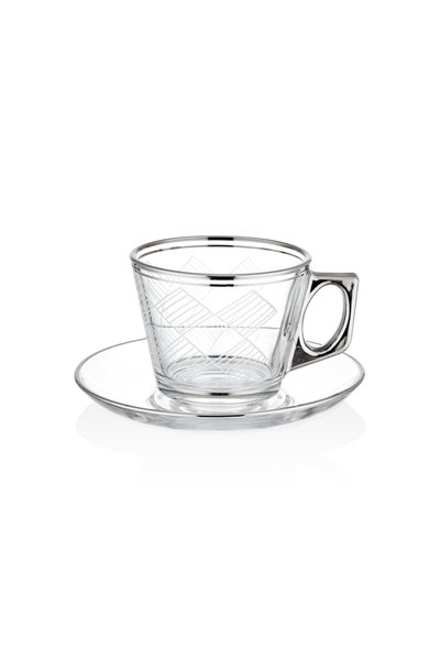 Decorium Karo Platin Yaldızlı 195 ml 12 Parça 6 Kişilik Cam Çay Takımı 9-01110046