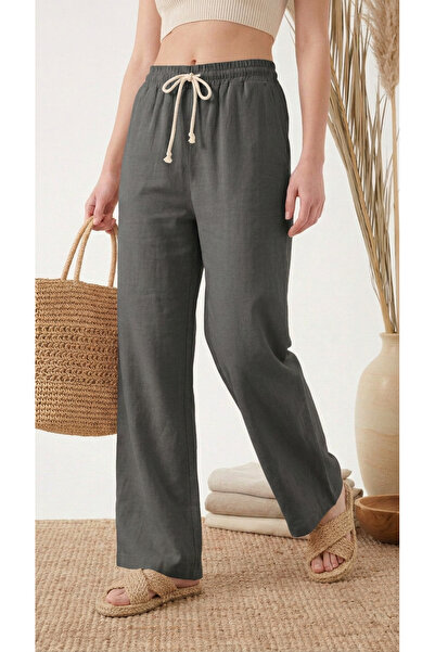 STRAVON Women's 100% Cotton Muslin Palazzo High Waist Comfortable Fit Linen Trousers