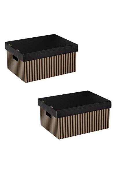 OEM Set 2 cutii depozitare pliabile din carton bej cu dungi negre, 37x27x18 c...