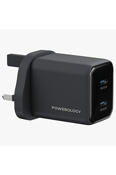 Powerology شاحن GaN مزدوج المنافذ قابل للسحب باللون الأسود