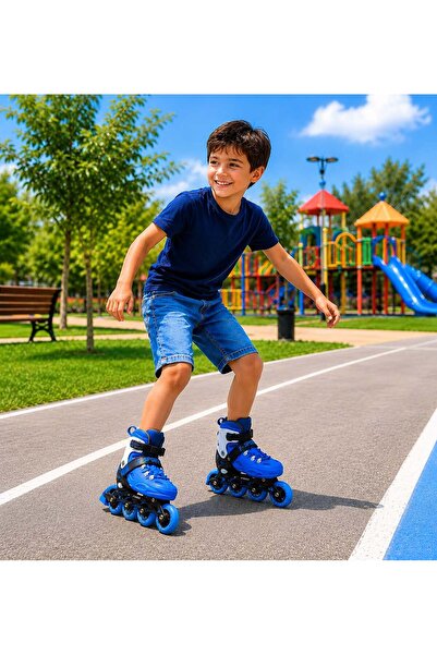 Arlina Home Kids Ön Tekerlekler Led Işıklı Ayarlanabilir Pro Paten Mavi 35-38