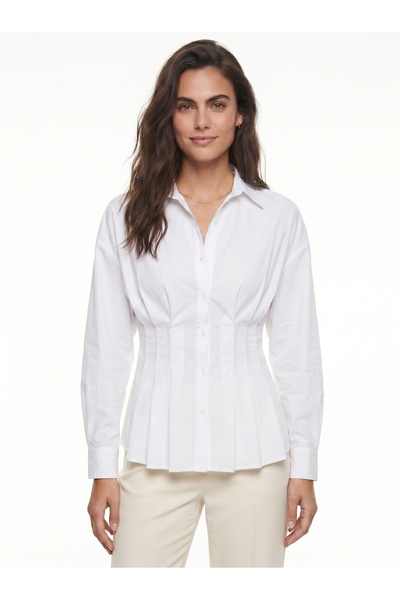 ONLOOX White Poplin Fabric Classic Shirt with Collar and Waist-Fitted Cut, Pl...