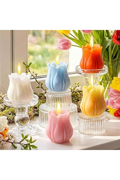 The Bros 5 Pcs Tulip Flower Candles, Pastel Unscented Spring Decorative Candles