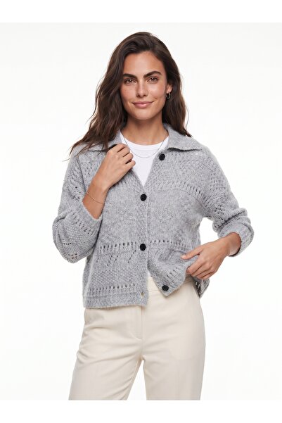 ONLOOX Light Gray Pointelle Knit Stretchy Textured Shawl Collar Standard Fit ...