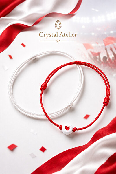 Crystal Atelier Turkey National Team Hearted Red and White Fan Bracelet Adjus...