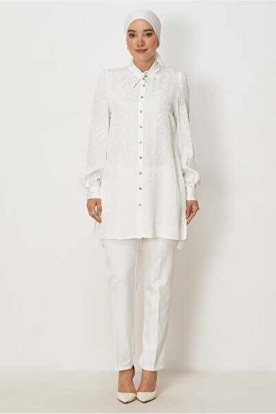 Alvina Satin Jacquard Tunic with Neck Tie 46512