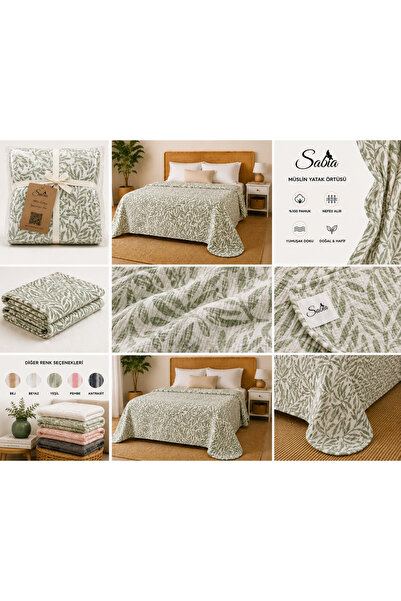 SABİA HOME Müslin Yatak Örtüsü 230x250 - Yeşil Desenli
