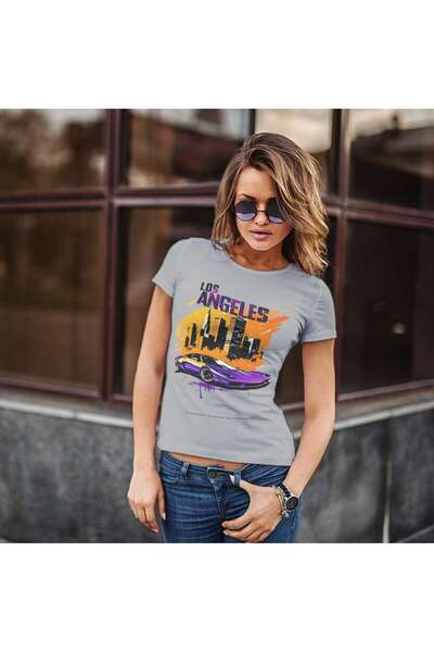 iLovePrints Los Angeles Skyline and Sports Car Illustration Tshirt
