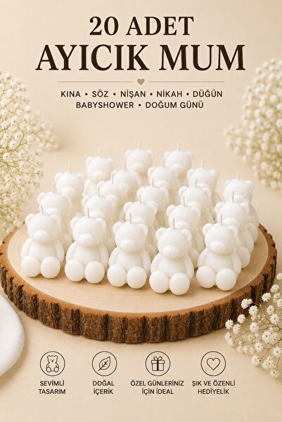 Bead 20 Adet Ayıcık Mum Kına, Söz, Nişan, Nikah, Düğün, Bebek, Babyshower, Do...