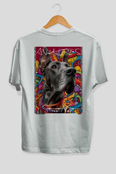Ankhises For Dog Lovers 28 White Oversize T-Shirt with Dog Print on the Back ...